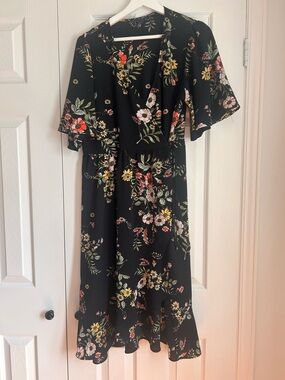 Black Floral Midi Wrap Dress